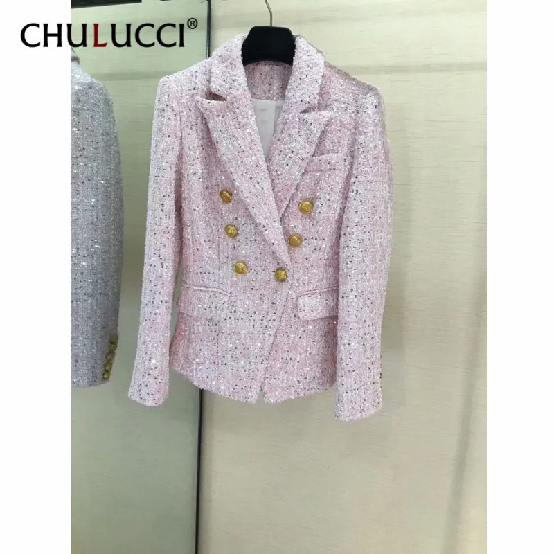

8.14 Pink tweed jacket Coat 2019 autumn/winter women's coat suit coat