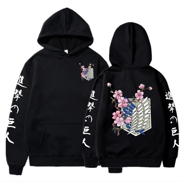 Anime Hoodie Attack on Titan Hoodies Men Women Sweatshirts Harajuku Oversized Sweatshirt Pullover Streetwear Hip Hop Clothing black
