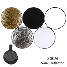 SH 30cm Portable Disc for Photography Light Reflector Round 5 in 1  Handhold Multi-Disc Diffuers Collapsible Gold and Silver