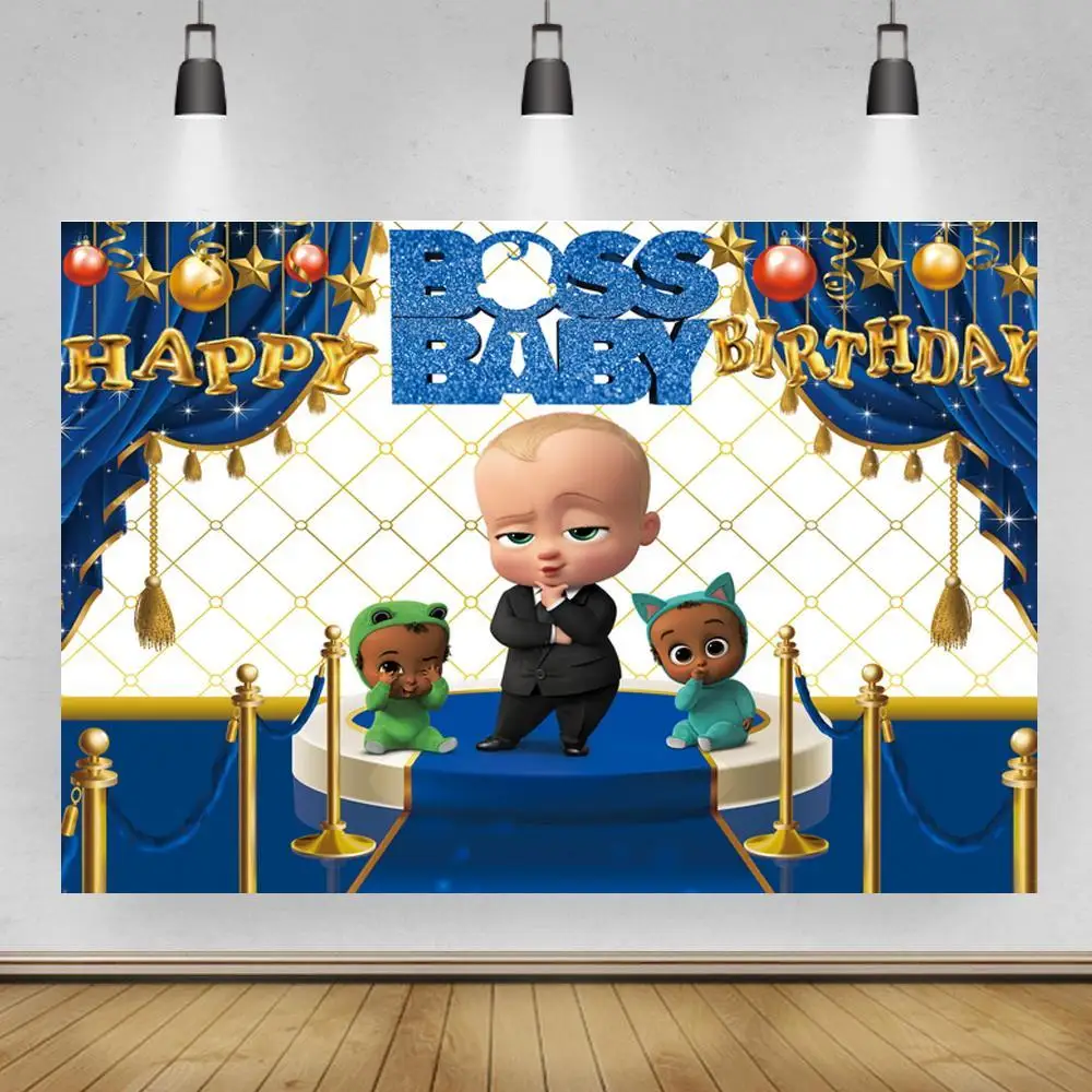 Синий тема детский душ Boss фон для фотосъемки с изображением 1st День рождения