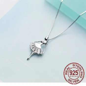 

S925 Silver Necklace Pendant for Women Not Allergic Sweet Diamond Ballerina Princess Girl Clavicle Chain Female Jewelry Torque