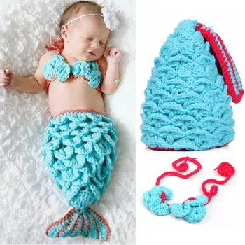 

Cute Newborn baby Crochet Mermaid Costume Princess Girl Photography Props Knitted Infant Photo Props Infant Baby