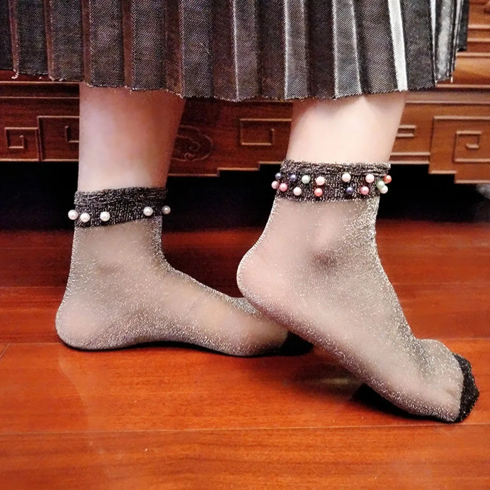 Прозрачные Нейлоновые женские ажурные носки длиной по щиколотку, кружевные короткие носки