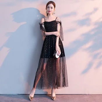 

Black Womens Sleeveless Party Dress Sequin Backless Costume Dress Wedding Banquet Elegant Prom Maxi Ball Gown Vestido S-3XL