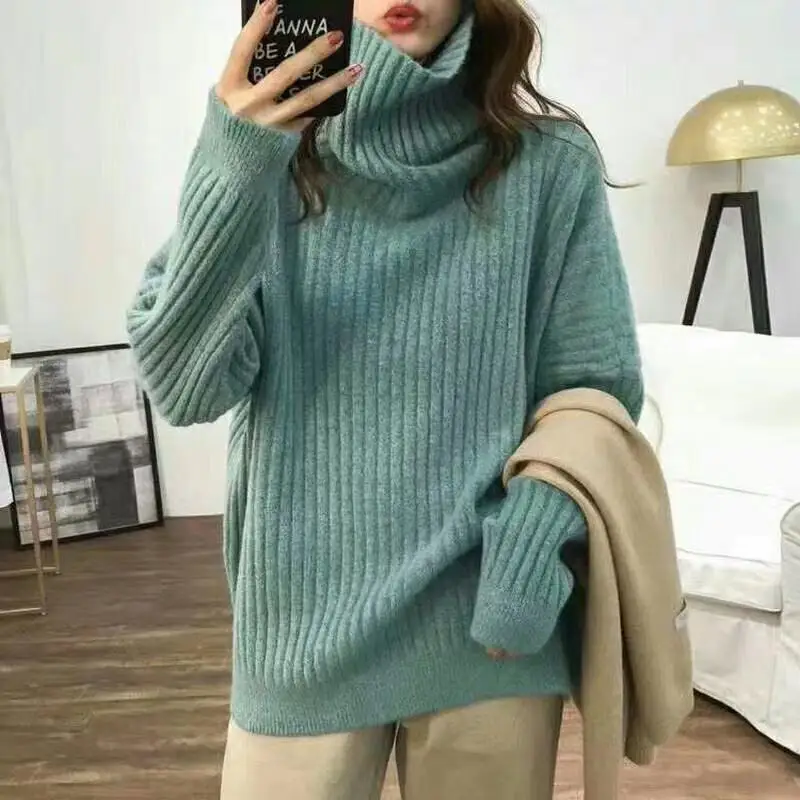 

Zoe Saldana Women sweater Turtleneck Sweater Loose Knitted Female pullover jumpers