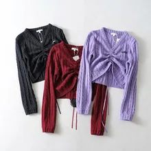 ^#Cheap Fall 2019sweater women tri-color chest drawstring women's sweater wild short paragraph women pullovers winter jumpers knitwear ^#Cheap Fall 2019sweater women tri-color chest drawstring women's sweater wild short paragraph women pullovers winter jumpers knitwear