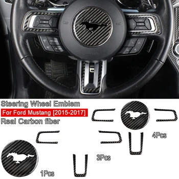 

For Ford Mustang 2015 2016 2017 Car interior Accessories Steering Wheel Emblem Car Stickers Trim True Carbon Fiber Decoration