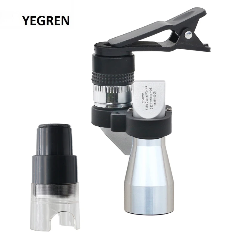 

8X Pocket Monocular Telescope 30X Mini Microscope with Magnifier Hood Phone Clip Coated Lens f/ Stamp Appreciation Bird Watching