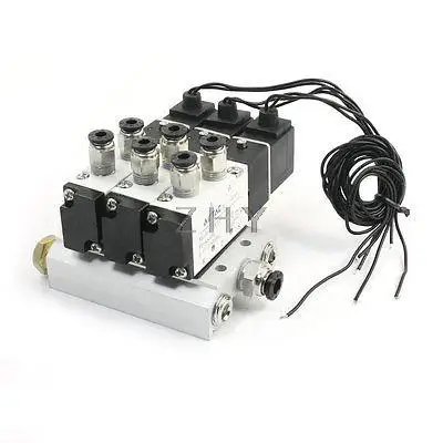 

AC110V 5 Way Triple Solenoid Valve 4V110-06 w Base Push In Connector Silencer