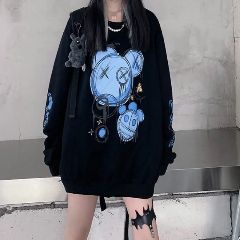 

Deeptown Korean Style Women Sweatshirt Winter Fashion Print Hoodies Women Long Sleeve Plus Velvet Streetwear Casual Pullvoer