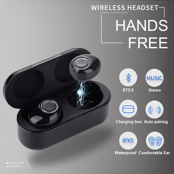 

TWS Bluetooth 5.0 Wireless Earphone Power In Ear Mini Earbuds HiFi 5D Stereo Sport Earphone IP5 Waterproof Headset Head free