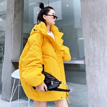 Корейский стиль с капюшоном зимнее пальто для женщин свободного размера плюс парка больше размера d уличная женская верхняя одежда модная женская одежда