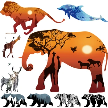 

6 Kinds Big Size Animals Wall Stickers Art Elephant Lion Deer Bear Dolphin Wall Decal DIY Mural Home Decor For Kids Room Bedroom