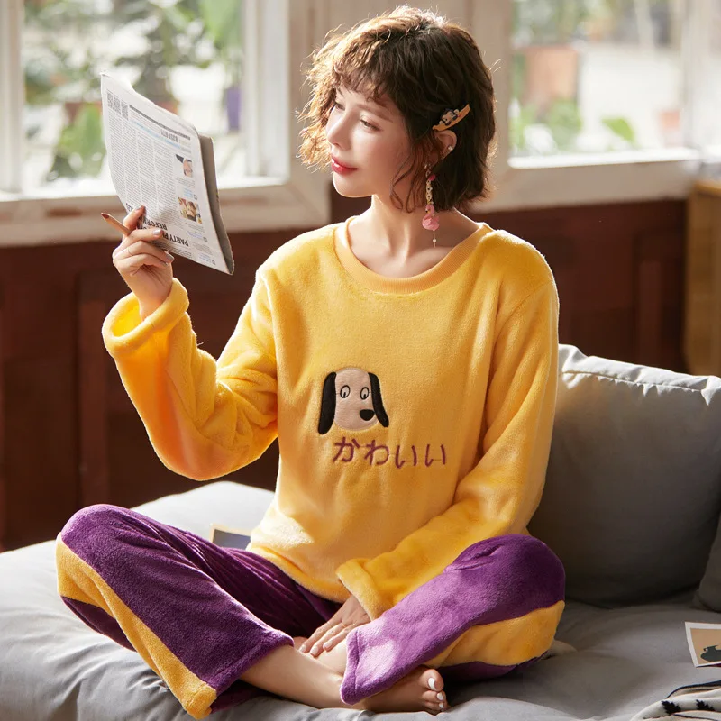 

Pajamas Women's 270 Grams Coral Velvet Autumn & Winter Long Sleeve Plus-sized Increase the Fat Mm200 Catty Flannel Homewear Set