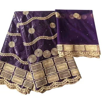 

Purple color embroidered bazin riche getzner with french tulle lace fabric African Bazin fabric for women dress TG-8652