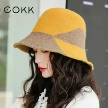 COKK новая зимняя вязаная шерстяная шапка шапки для рыбака для женщин желтая шапка женский корейский стиль Gorras Толстая теплая ветрозащитная