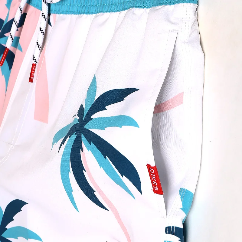 QIKE Men's Swimming trunks Summer Coconut Printed swimsuit Quick fry surfing joggers swimwear Solid Board shorts mesh
