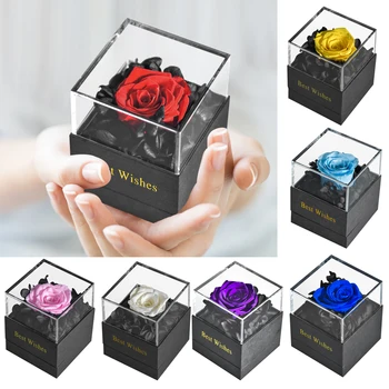 

Wholesale 9 Style Eternal Rose Flowers with Gift Box Greeting Card Forever Rose New Year Gifts for Women Dropshipping