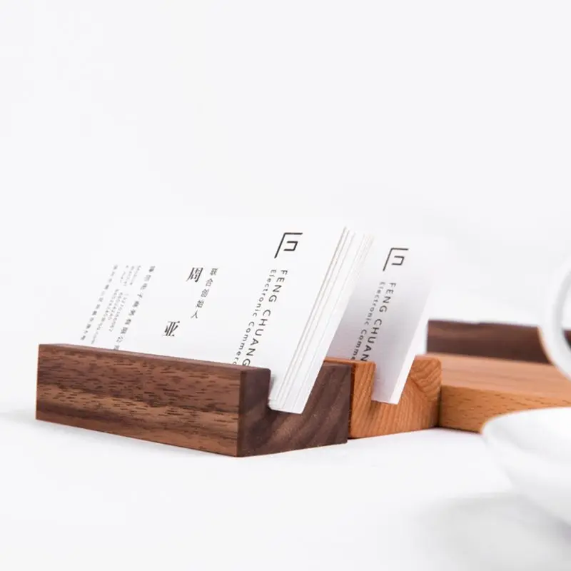 Black Walnut Beech Wood Business Card Holder Office Desk Wooden Photo Stand Name Memo Clips Organizer Storage Dinner Party Decor card holder desk organizer desk card holder