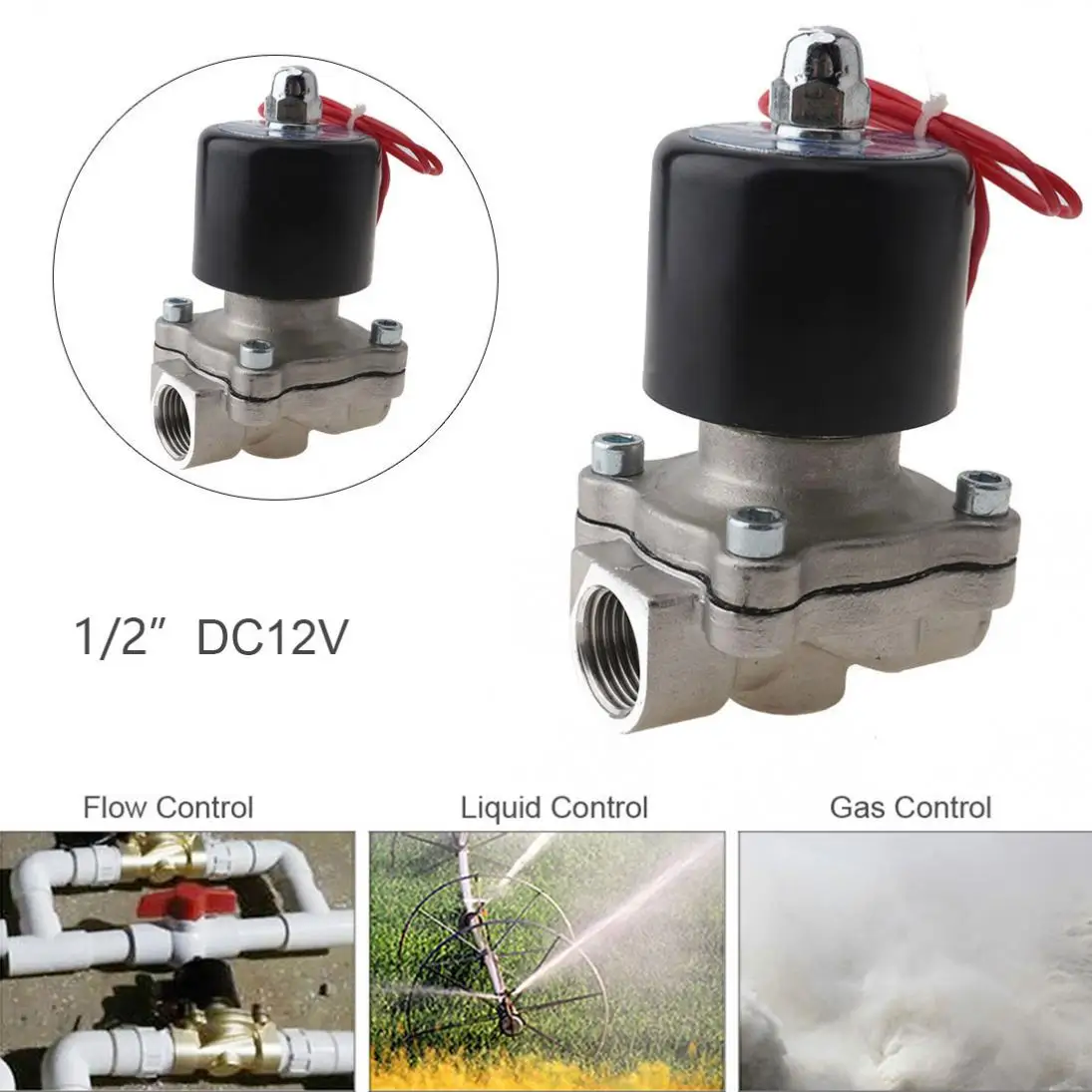 1/2 &quotDC 12V Нормально закрытый тип нержавеющей стали Электрический Соленоидный