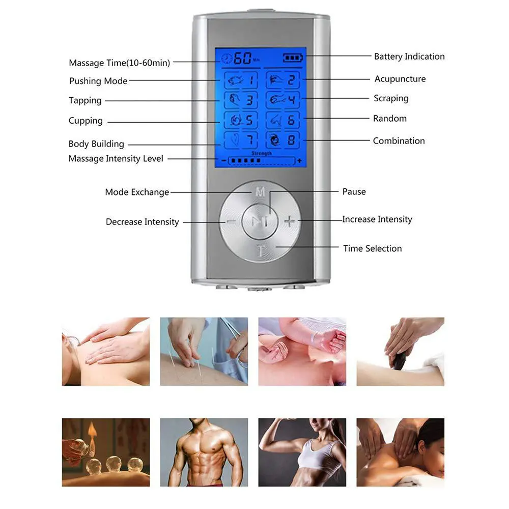 NURSAL 24 Modes TENS Unit Muscle Stimulator with Continuous Stimulation,  Rechargeable Electronic Pulse Massager with 8 Pads for Back and Shoulder  Pain Relief and Muscle Strength