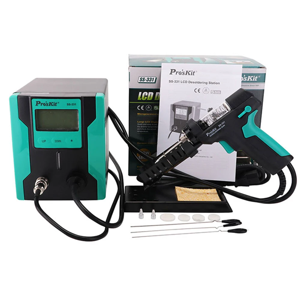 US $115.83 ProsKit SS331H ESD LCD Digital Electric Desoldering Pump BGA Desoldering Suction Vacuum Solder Sucker Gun Auto sleep 110v220v