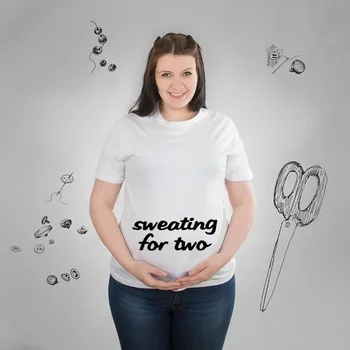 

Pregnancy Tshirt Women Short Sleeve Pregnant Maternity Sweating for Two Letter Print T-Shirt Tops Ropa Maternal Casual Wear