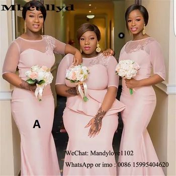 

Mbcullyd Sheer Half Sleeves Bridesmaid Dresses Long 2020 Pink Mermaid African Wedding Guest Dress New Nigeria vestidos de festa