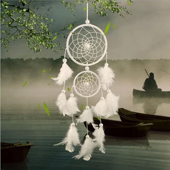 

Vintage handmade indian dream catcher net with feathers car wall hanging decoration white ornament mini Dreamcatcher