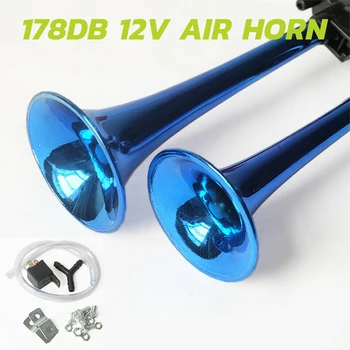 

2 Pcs New Hot Sales 178DB Blue 12V Air Horn Dual Trumpet Compressor Kit For Car Truck Train Boat