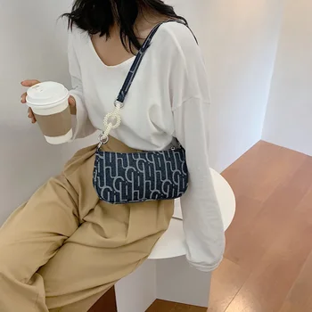 

Fashion Women Canvas Handbags Printed Vintage Zipper Shoulder Underarm Totes Bag Youth Ladies Simple Versatile Bag