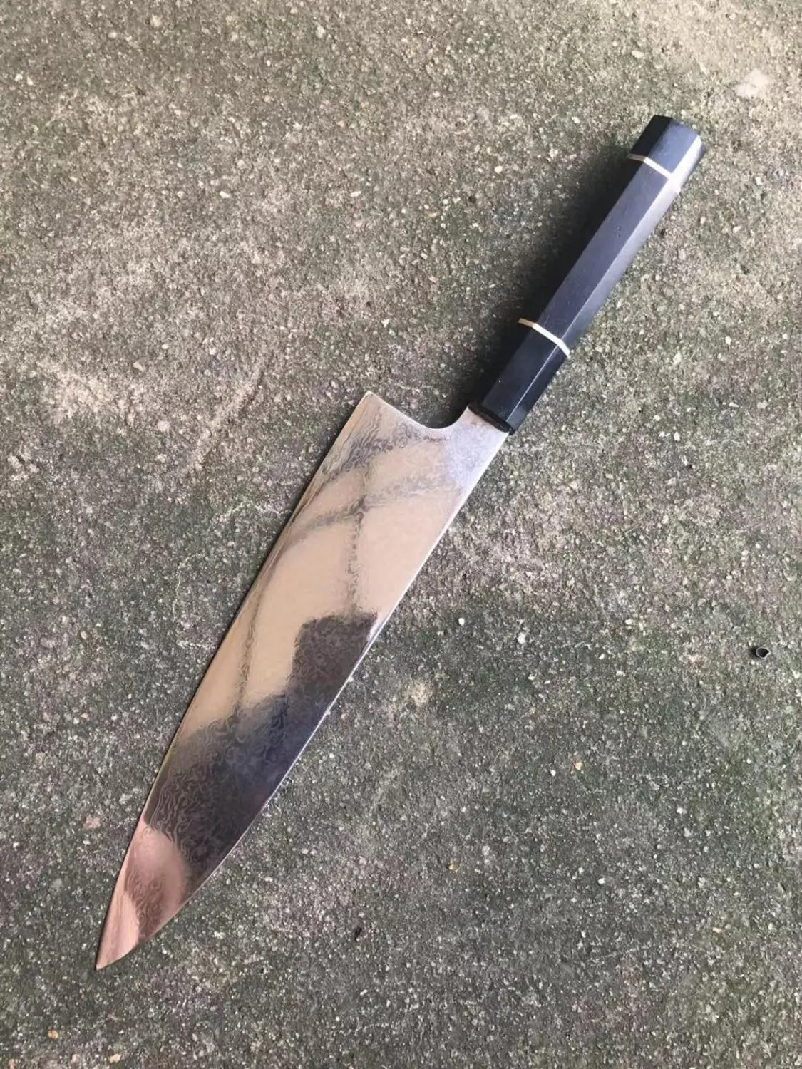 Дамасский стальной нож шеф-повара японский кухонный нож santoku VG10 острый нож для нарезки черного цвета восьмиугольник и Рог яка ручка