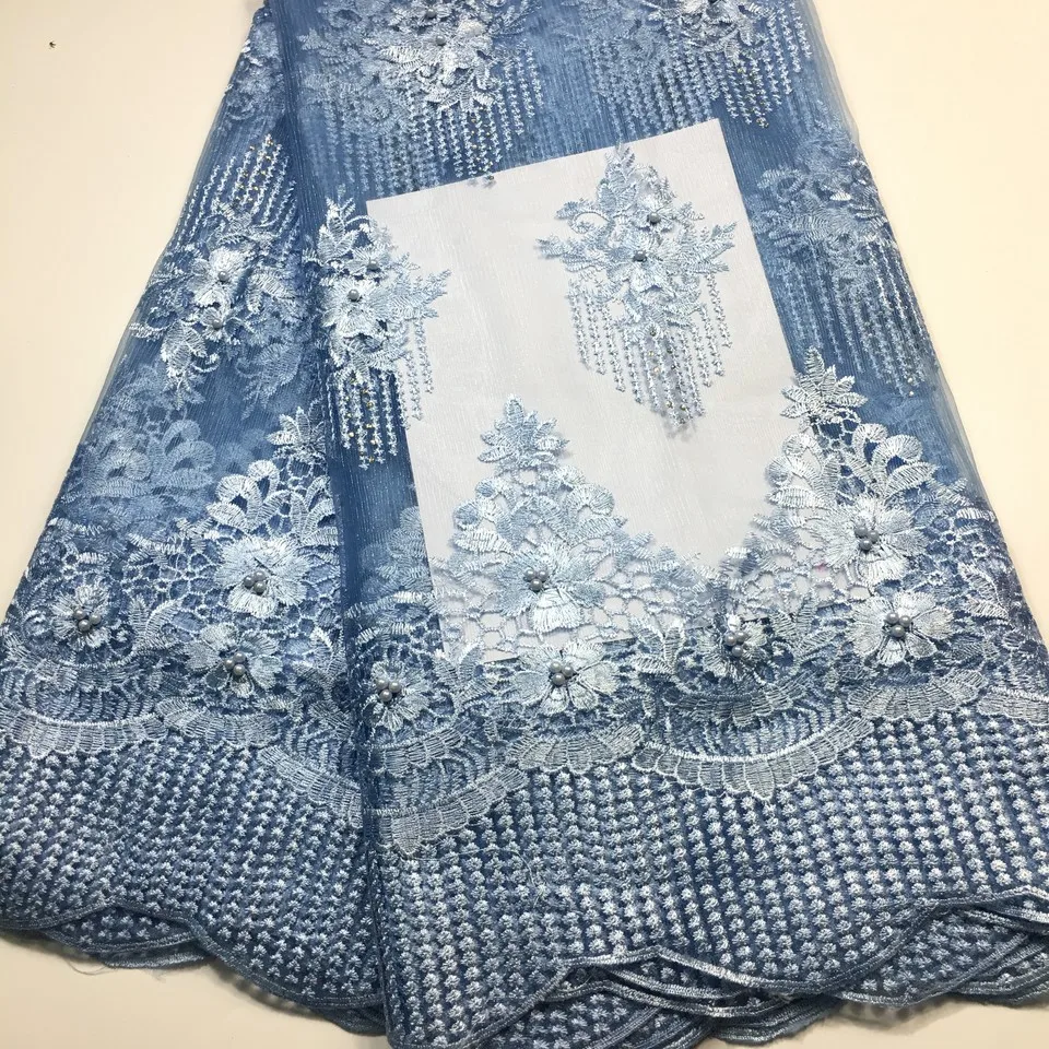 

Latest 2019 African Lace Fabric With Beads And Stones Nigerian Wedding Embroidered French Tulle Lace Material For Bridal M31593