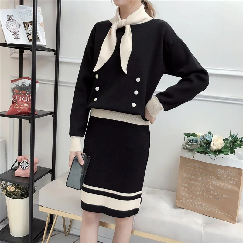 

Early Autumn New Style Network Red Sweater Skirt Two-Piece Set Graceful Elegant Playful Goddess-Style Western Style Dress Outfit