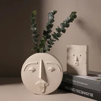 

Modern Face Mask Ceramic Vase Home Decoration Nordic Style Flower Vases Head Matte Table Flower Vase for Wedding Decoration Prop