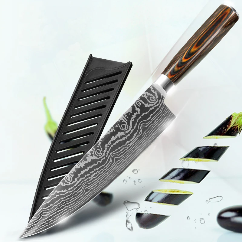

Kitchen knife Japanese 8 inch Chef Knives 7CR17 440C High Carbon Stainless German Steel Meat Cleaver Vegetable Santoku Knife