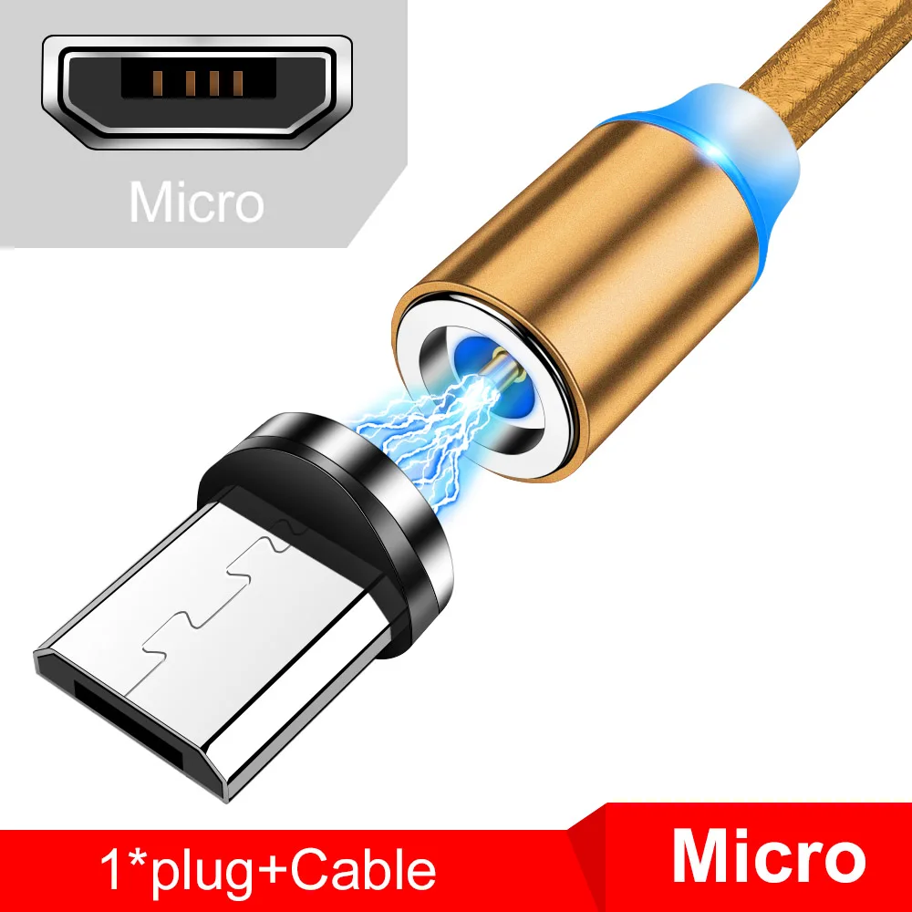 Tisluo Magnetic Charger Cable Fast Charging Micro USB Type C Cable For iPhone Xiaomi Samsung Huawei 1M Mobile Phone Magnet Wire - Цвет: Micro usb Gold