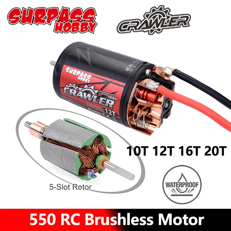 

Surpass Hobby Waterproof 5-Slot 550 20T 16T Brushed Motor 80A ESC for 1/10 RC Car Monster Truck TRX4 KM2 SCX10 Crawler Truck Car