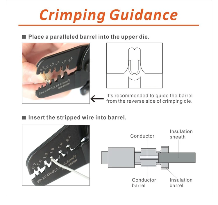 Mini Micro Open Barrel Crimper Tools IWS-2820 for Crimping 28-20AWG JAM, Molex, Tyco, JST Terminals wire stripper plier