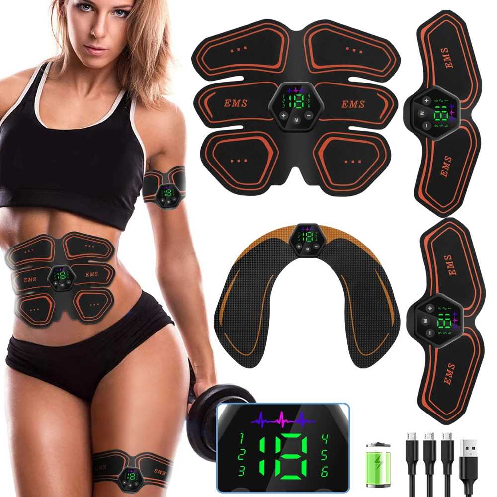 Muscle Stimulator USB/Battery Muscle Stimulator EMS Abdominal Hip Trainer LCD Display Toner Abs FitnessTraining Home Gym Weight Loss Body Slimming