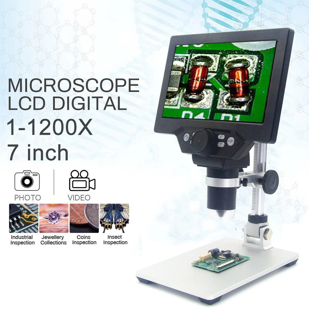  1-1200X G1200 Digital Microscope Electronic Video Microscope 7 Inch Large Colorful LCD Display 12MP