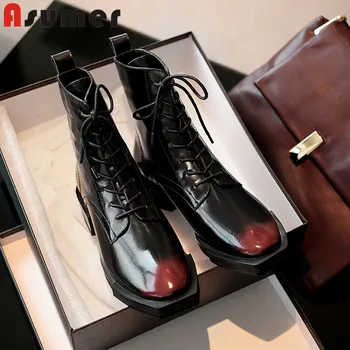 

Asumer 2020 top quality genuine leather footwear women ankle boots comfortable low heel casual shoes ladies boots