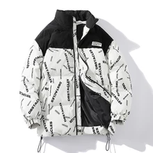 

2021 Winter Thick Warm Windbreak Zipper Parkas Men Patchwork Hip Hop Loose Streetwear Stand Collar Jacket Male 4XL