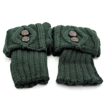 

Women Winter Leg Warmer Button Crochet Knit Boot Socks Toppers Cuffs ( Dark Green)