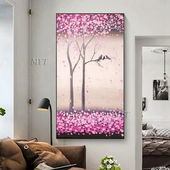 

Peach Blossom Falls Abstract Oil Painting On Canvas Living Room Home Pictures Modern Wall Art Paintings 03