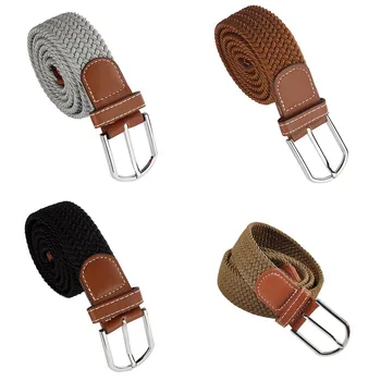 

Men Leather Braided Elastic Stretch Metal Buckle Belt Waistband