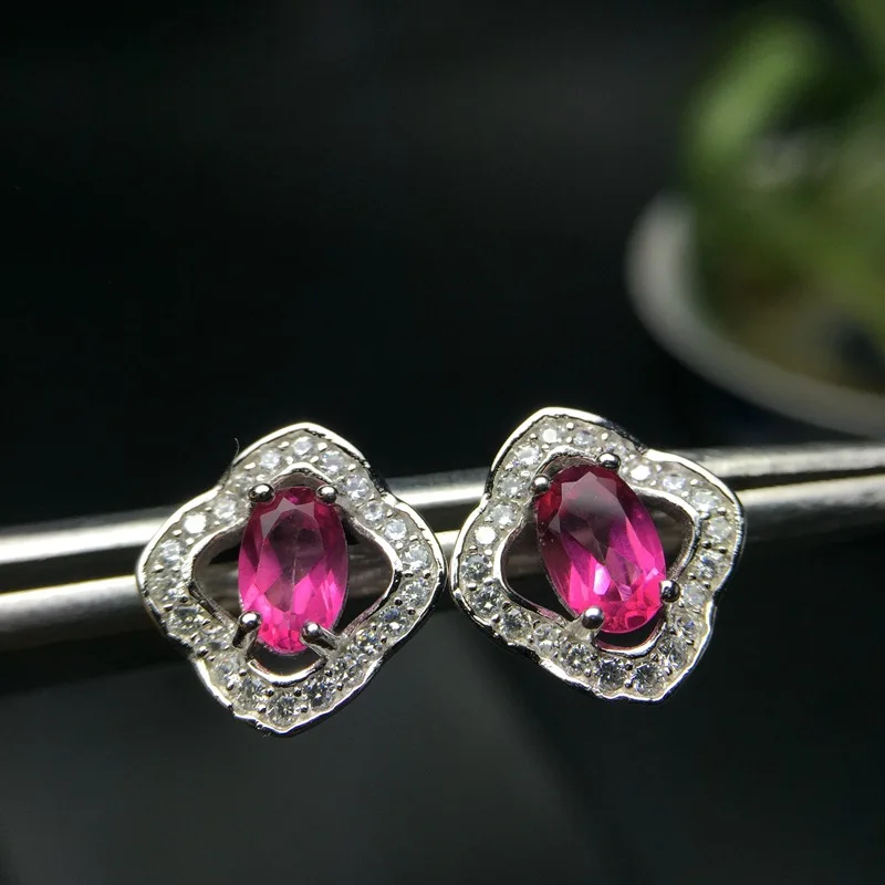 MeiBaPJ Natural Pink Topaz Flower Earrings Real 925 Silver Fine Charm Jewelry for Women | Украшения и аксессуары