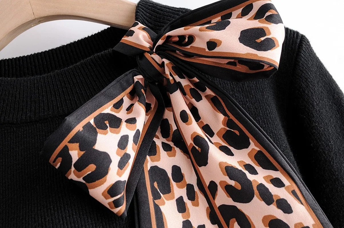 Neploe/ осенне-зимняя одежда для женщин с леопардовым бантом и декоративным круглым вырезом, женские свитера 46367