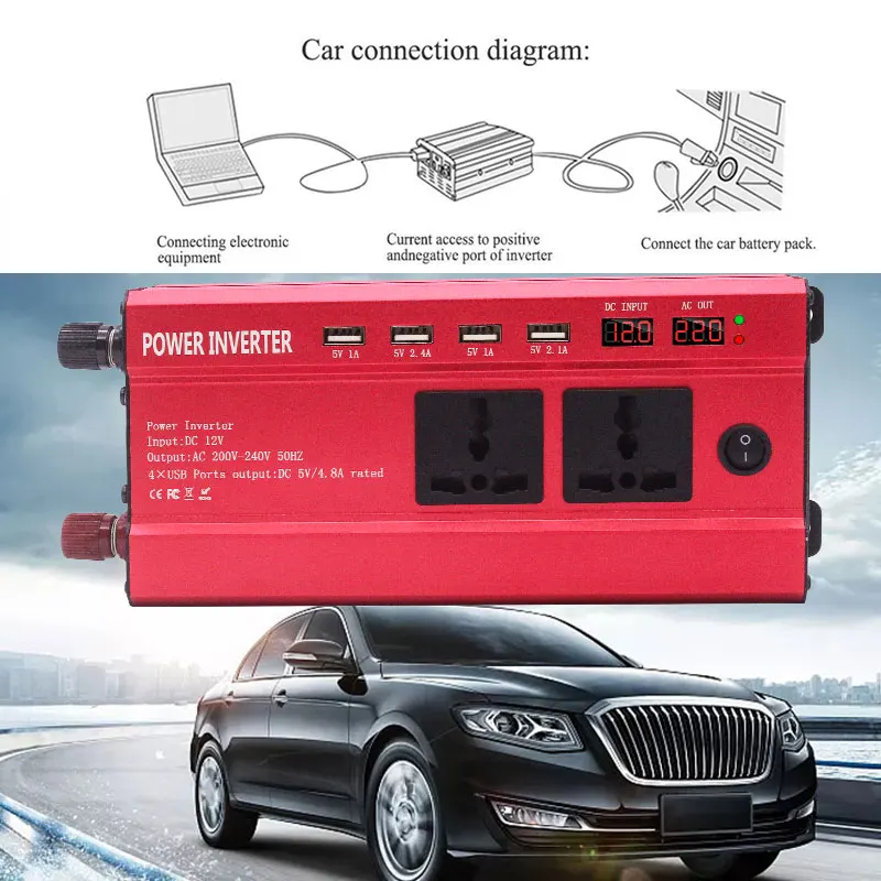 Премиум мощность Инвертор автомобильный трансформатор 4 USB DC 12 В к AC 220 В Портативный Золотой Автомобильный Инвертор автомобильный силовой инвертор электронный
