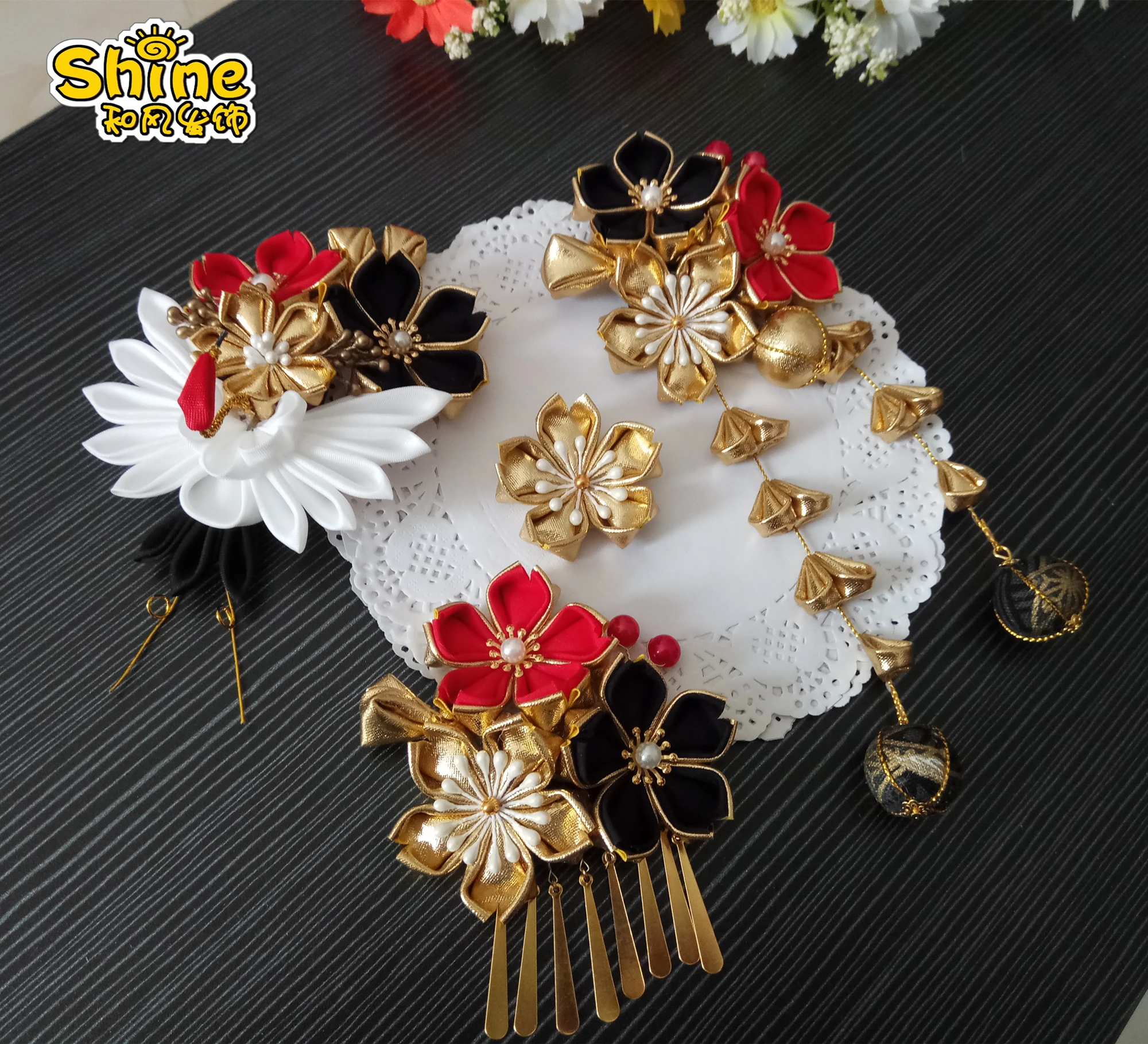 cheap Handmade Ancient Customs Hairpin Sakura Tassel Hair clip Tsumami zaiku Women Barrettes Cosplay Hair Accessories For Hanfu Kimono